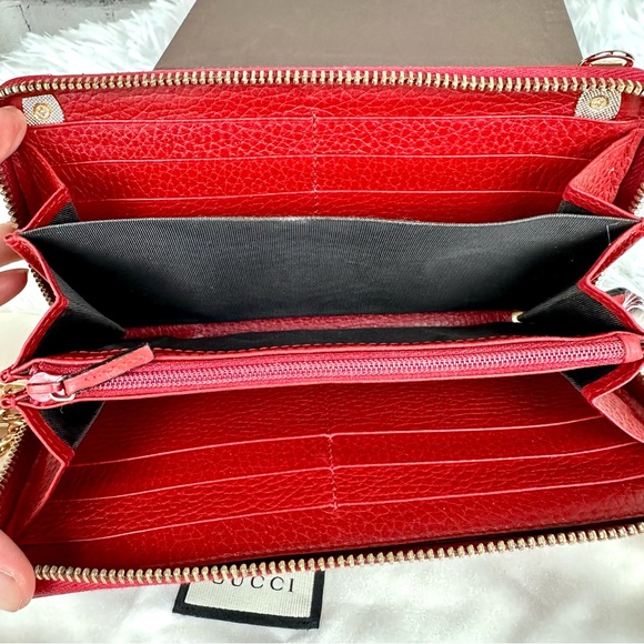 Gucci Marmont red leather zip around zippy wallet on chain crossbody WOC - Picture 9 of 16